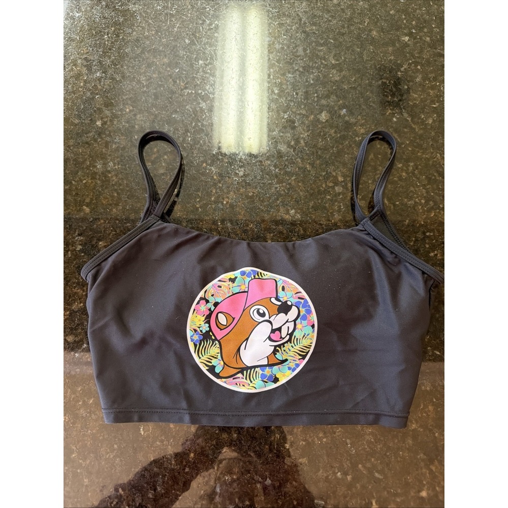 Buccees Beaver Swimsuit Top Black Sz Sm Womens Bathing Suit Bikini Tankini Shelf